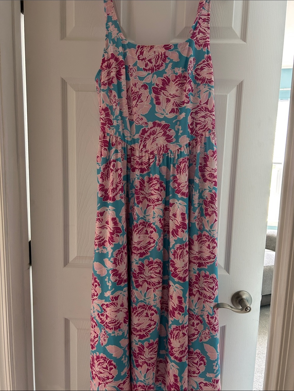 Sleeveless Floral Maxi Dress in Turquoise and Pink